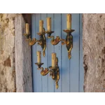 Vintage Bronze Swan Wall Lights Lucien Gau – Set of 3 Double Sconces