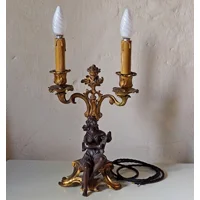 Antique Bronze Harpist Candelabra Table Lamp – V..