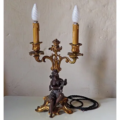 Antique Bronze Harpist Candelabra Table Lamp – Victorian French Rococo Revival Style C1870s