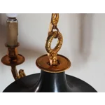 Vintage French Empire Chandelier – 3-Arm Brass Dark Green Tole Pendant Light