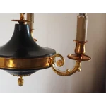 Vintage French Empire Chandelier – 3-Arm Brass Dark Green Tole Pendant Light