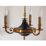 Vintage French Empire Chandelier – 3-Arm Brass Dark Green Tole Pendant Light