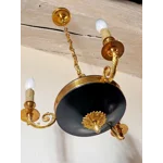 Vintage French Empire Chandelier – 3-Arm Brass Dark Green Tole Pendant Light