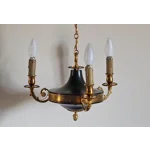 Vintage French Empire Chandelier – 3-Arm Brass Dark Green Tole Pendant Light