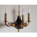 Vintage French Empire Chandelier – 3-Arm Brass Dark Green Tole Pendant Light