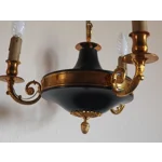 Vintage French Empire Chandelier – 3-Arm Brass Dark Green Tole Pendant Light