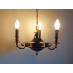 Vintage French Empire Chandelier – 3-Arm Brass Dark Green Tole Pendant Light