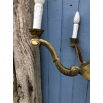 French antique large brass ceiling light chandelier with 6 scrolled arms branches brass fixture solid and well made c1920s