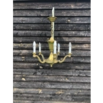 French antique large brass ceiling light chandelier with 6 scrolled arms branches brass fixture solid and well made c1920s