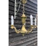 French antique large brass ceiling light chandelier with 6 scrolled arms branches brass fixture solid and well made c1920s