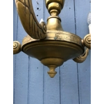 French antique large brass ceiling light chandelier with 6 scrolled arms branches brass fixture solid and well made c1920s