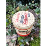 Old rare round tin can of technical grease Motor Cofranc Oil Empty publicity man cave retro vintage
