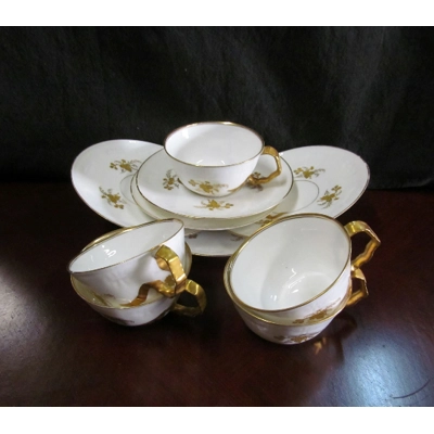 Five antique coffee pairs of amazing beauty from one of the early Limoges manufacturers produced in 1890