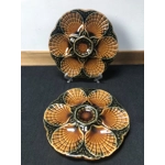Two vintage glazed majolica oyster plates, Oyster Plates Seafood Dishes Shell Plate, SARREGUEMINES