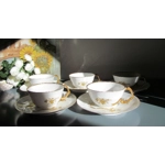 Five antique coffee pairs of amazing beauty from one of the early Limoges manufacturers produced in 1890