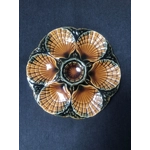 Two vintage glazed majolica oyster plates, Oyster Plates Seafood Dishes Shell Plate, SARREGUEMINES