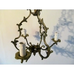 French Antique patinated bronze 3 branch birdcage chandelier