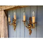 French vintage set of Rocaille Louis xv Bronze twin arm wall lights wall lamps sconces decorative ornate fine condition stamped Bronze