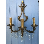 Antique large French Empire Napoleon classic style bronze Brass mix crystal wall light 3 branch wall light fitting, will need a rewire resto