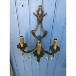 Antique large French Empire Napoleon classic style bronze Brass mix crystal wall light 3 branch wall light fitting, will need a rewire resto