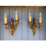 French vintage set of Rocaille Louis xv Bronze twin arm wall lights wall lamps sconces decorative ornate fine condition stamped Bronze