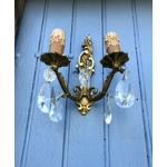 French King Louis xv Rocaille style vintage bronze brass mix pair of 2 arm wall lights light with multifaceted glass droplets
