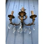 Antique large French Empire Napoleon classic style bronze Brass mix crystal wall light 3 branch wall light fitting, will need a rewire resto