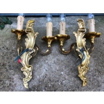 French vintage set of Rocaille Louis xv Bronze twin arm wall lights wall lamps sconces decorative ornate fine condition stamped Bronze