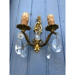 French King Louis xv Rocaille style vintage bronze brass mix pair of 2 arm wall lights light with multifaceted glass droplets