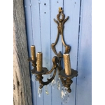 Antique large French Empire Napoleon classic style bronze Brass mix crystal wall light 3 branch wall light fitting, will need a rewire resto