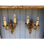 French vintage set of Rocaille Louis xv Bronze twin arm wall lights wall lamps sconces decorative ornate fine condition stamped Bronze