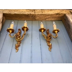 French vintage set of Rocaille Louis xv Bronze twin arm wall lights wall lamps sconces decorative ornate fine condition stamped Bronze