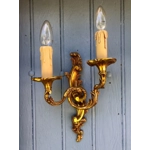 French vintage set of Rocaille Louis xv Bronze twin arm wall lights wall lamps sconces decorative ornate fine condition stamped Bronze