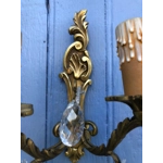 French King Louis xv Rocaille style vintage bronze brass mix pair of 2 arm wall lights light with multifaceted glass droplets