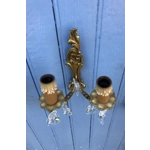 French King Louis xv Rocaille style vintage bronze brass mix pair of 2 arm wall lights light with multifaceted glass droplets