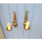 Vintage French set of two table lamps and a wall lamp in toleware with metal bases and delicate opaline tulip lampshades