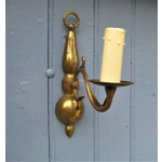 Vintage French set of two table lamps and a wall lamp in toleware with metal bases and delicate opaline tulip lampshades