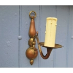 Vintage French set of two table lamps and a wall lamp in toleware with metal bases and delicate opaline tulip lampshades