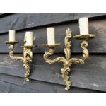 small petite vintage French bronze brass mix 2 arm wall lights sconces for revamping, restoration and a little clean and polish untested