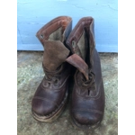 Old pair of children's leather ankle boots with wooden soles, antique school clogs, ap.1920s
