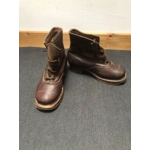 Old pair of children's leather ankle boots with wooden soles, antique school clogs, ap.1920s