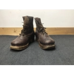 Old pair of children's leather ankle boots with wooden soles, antique school clogs, ap.1920s