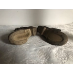 Old pair of children's leather ankle boots with wooden soles, antique school clogs, ap.1920s