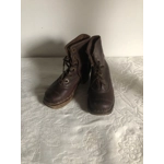 Old pair of children's leather ankle boots with wooden soles, antique school clogs, ap.1920s