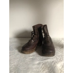 Old pair of children's leather ankle boots with wooden soles, antique school clogs, ap.1920s