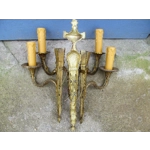 Set of 3 French Empire Bronze wall lights sconces fittings 1 twin arm and 2 singles in vintage loved condition