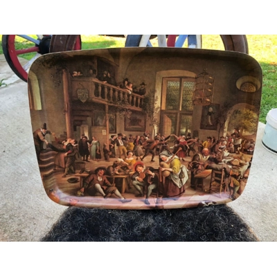 Mullerhof fibreglass vintage serving tray knee tray made in France 1970s medieval drunken pub scene fabulous detail