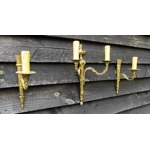 Set of 3 French Empire Bronze wall lights sconces fittings 1 twin arm and 2 singles in vintage loved condition