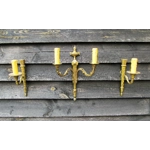 Set of 3 French Empire Bronze wall lights sconces fittings 1 twin arm and 2 singles in vintage loved condition