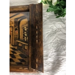 Vintage French hand carved wooden tray, presentation or serving plate, signed by the craftsman with glass and wooden handles,